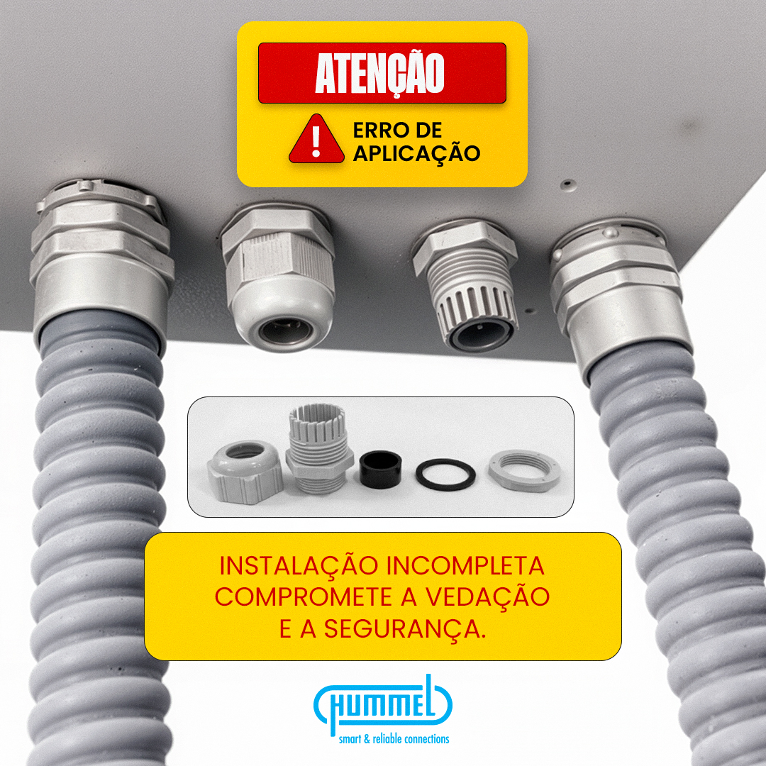 Erros de Aplicação: Prensa cabo sem Porca Capa